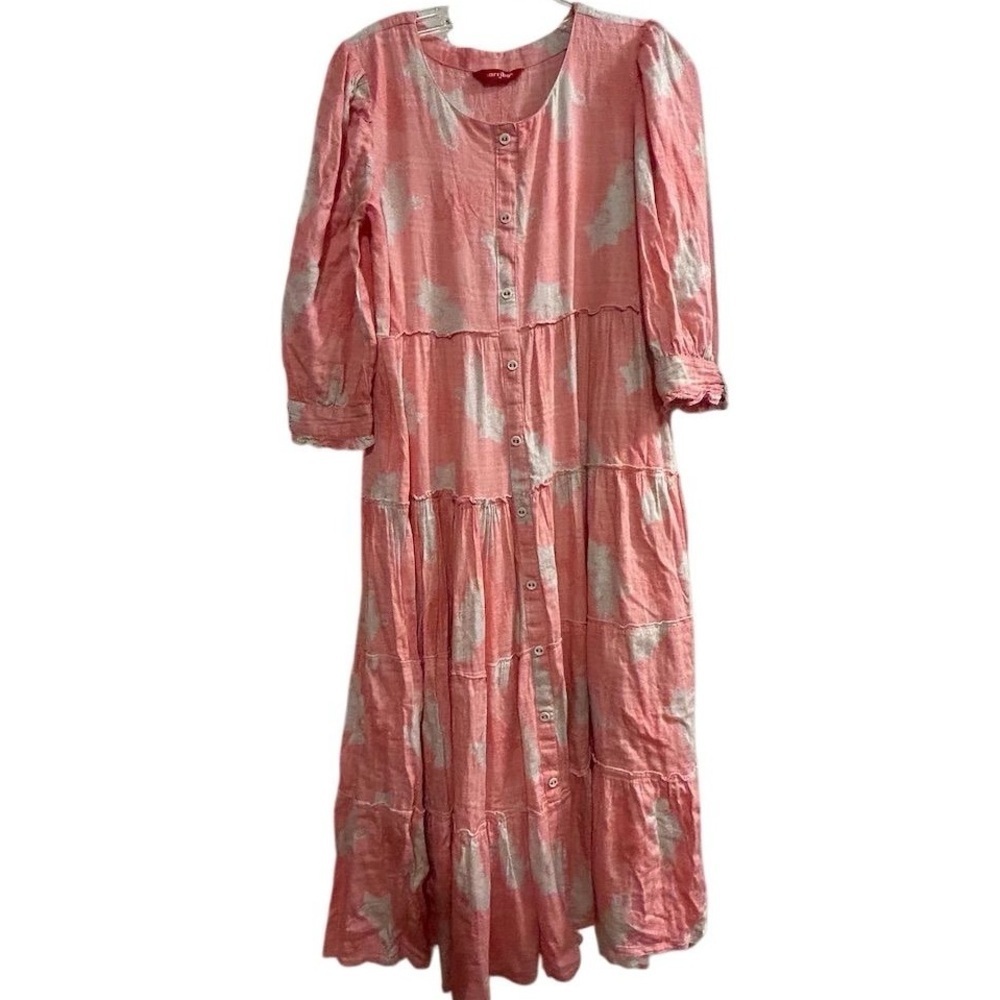 Arriba Women's Floral‎ Print Maxi Dress Pink Long Sleeve Size M- flawed